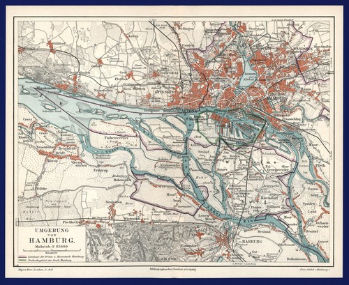 Hamburg landkarte anno 1895 - -,